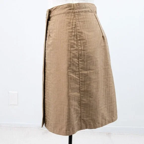 Fendi 6 Reversible Leather FF Logo Print Skirt Tan Vintage NWOT - Picture 9 of 16